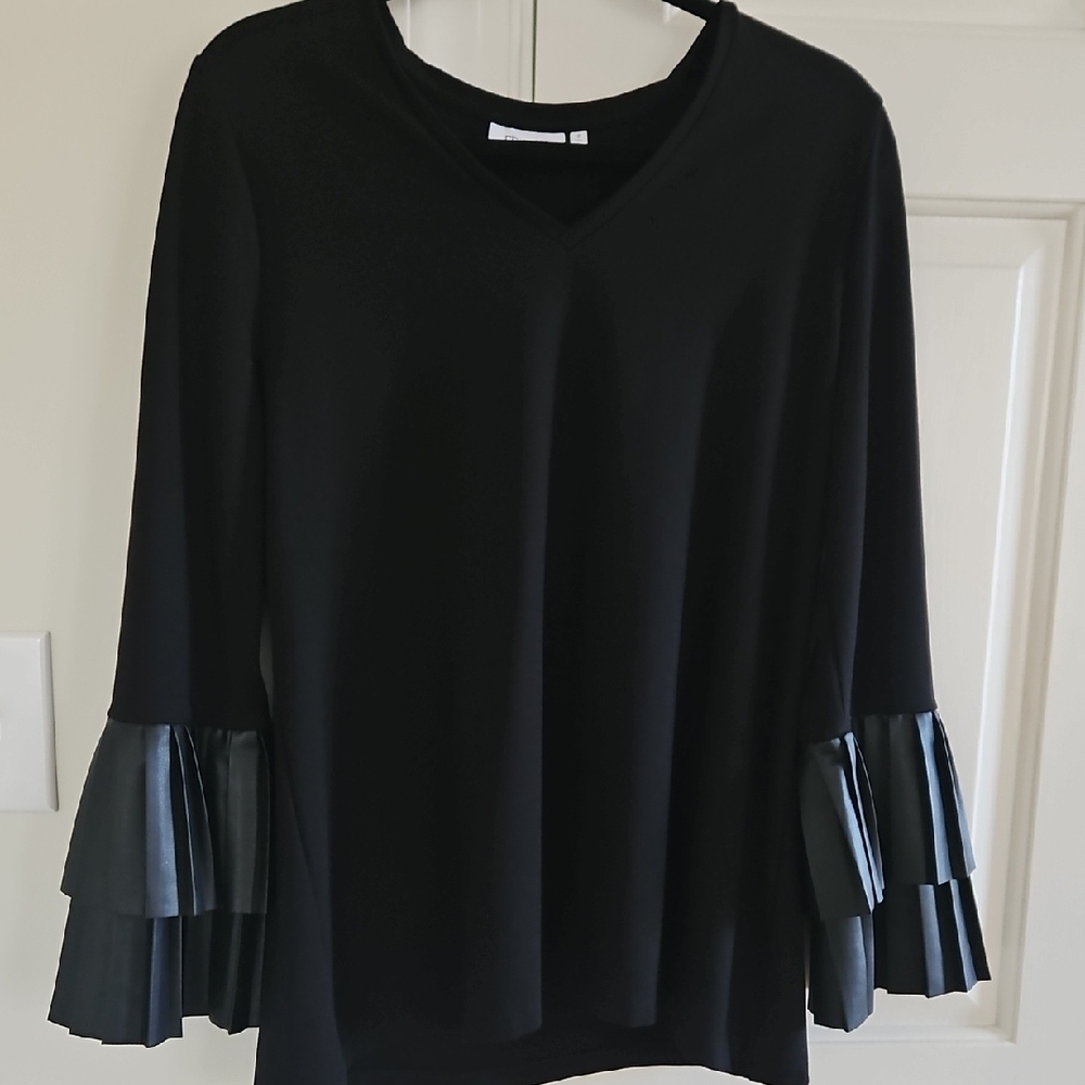 Chico's Black Long Sleeve Top with Ruffle Faux Leather Cuffs